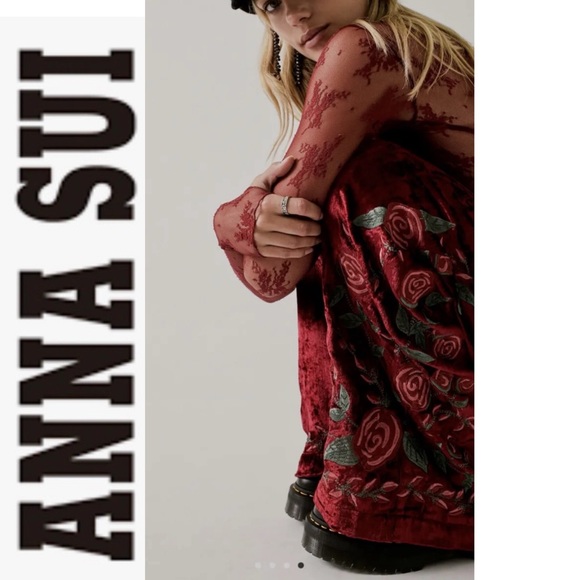 FINAL Last DAY NWT Anna Sui x FP Rose Garden Velvet Rose Embroidered Pants 0 - Picture 2 of 16